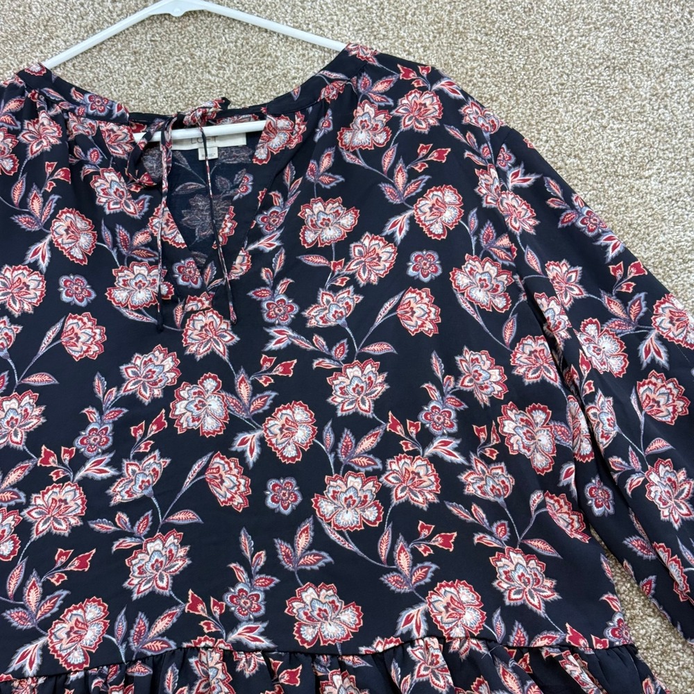 LOFT Womens XL Floral Peplum Blouse Tie Neck Ruffle Hem Long Sleeve Top - Picture 2 of 11